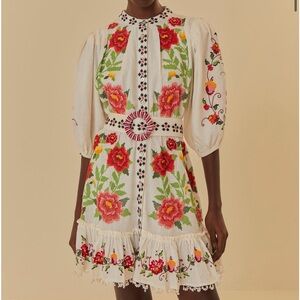 Farm Rio Off-White Embroidered Carmina Floral Mini Dress